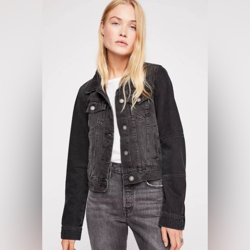 A.n.a Black Wash Distressed Denim Button Front Jean Jacket